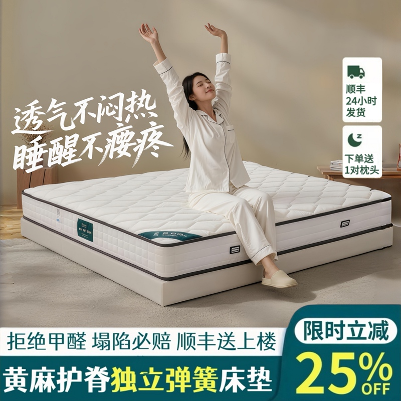 Heidland Zero-Glue Spine-Protecting Jute Individually Pocketed Spring Thick Mattress with a Firm Coconut Palm Latex Soft Cushion on Both Sides