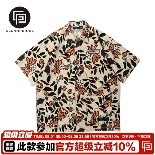 Летняя рубашка, пляжная парная одежда для влюбленных, цветочный принт, из хлопка и льна