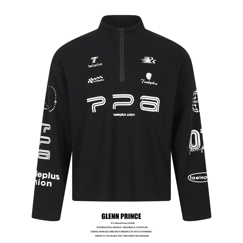 Gpstudio Racing Letter Print Half-Zip Stand Collar Long-Sleeve T-Shirt Men's Short Cycling Sports Top