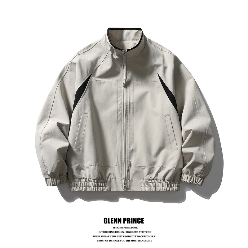 Gpstudio American Retro Outdoor Color-Blocking Stand Collar Casual Sports Windproof Flight Jacket for Men in Autumn