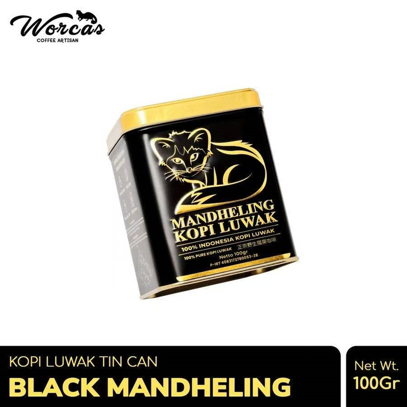 Indonesian Mandheling Kopi Luwak Civet Coffee Beans Powder Tin Box Pure Black Coffee 100g Free Shipping