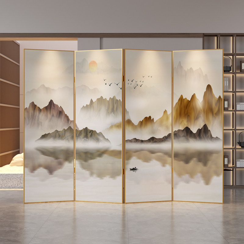 New Chinese Living Room Cubicle Screen Mobile Folding Modern Minimalist Light Extravagant Landscape Bedroom Clubhouse Office Shelter
