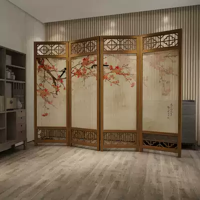 New Chinese style screen Living room bedroom window home folding hotel office partition decoration Mobile flower and bird folding screen