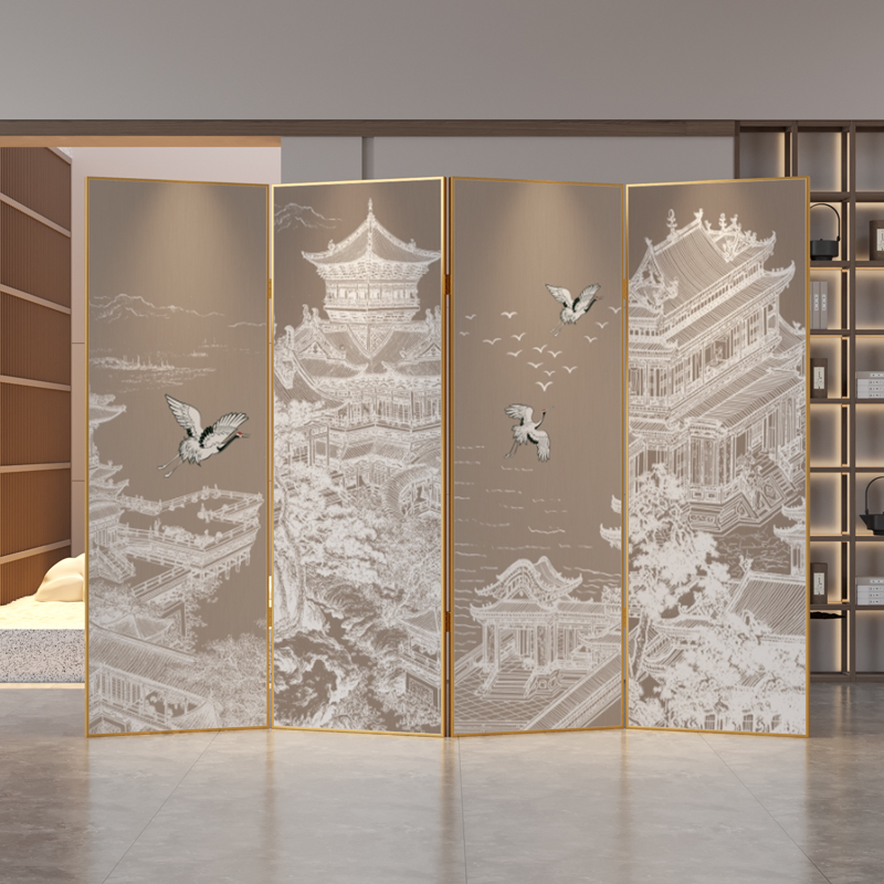 New Chinese Living Room Screen Partition Mobile Folding Fold Modern Minima Light Extravaganza Hotel Dining Hall Aluminum Alloy Shelter Home