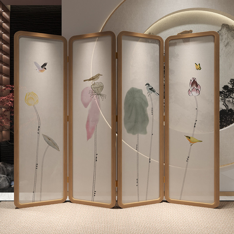 Chinese screen partition living room modern simple Zen Lotus mobile folding bedroom tearoom block screen