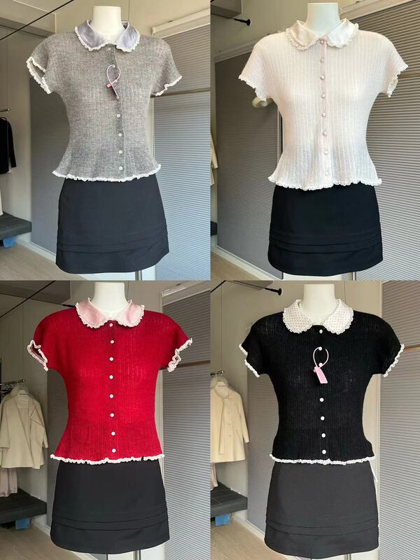 Longxinhjia/Anna Knitting Series Alpaca Wool Yarn Doll Collar Short Sleeve Top Version
