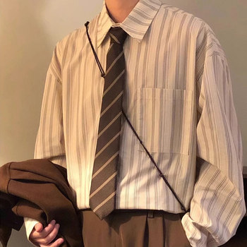 Brown Retro Lazy Tie-Free Women's Shirt Accessory Coffee Color Khaki Japanese College Style Hand-Tied Tie