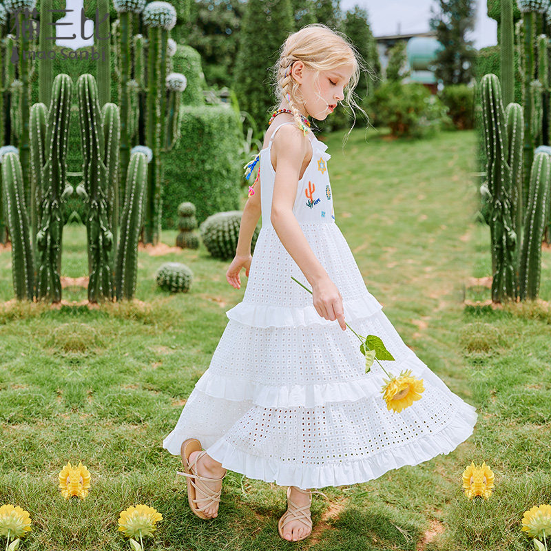 Bohemian holiday girls dress summer dress children's skirt super fairy big children's vest strap beach dress