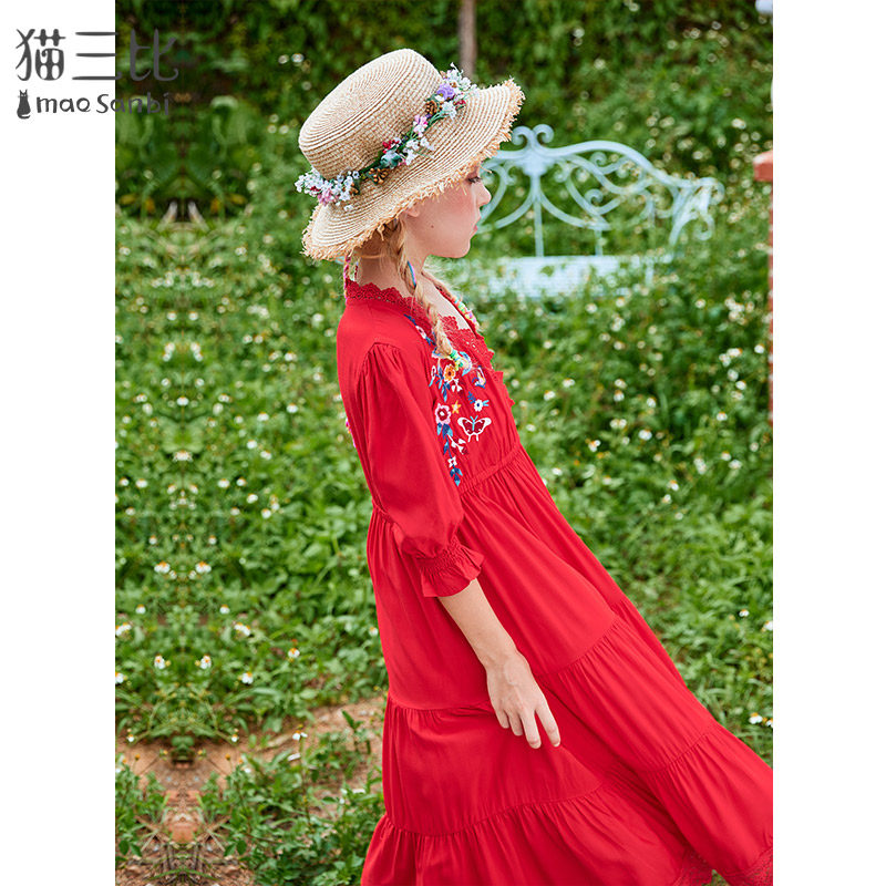 Girl Ocean Dress Summer 2022 New Prairie Desert National Wind Red Dress CUHK Boy Skirt Child Long Dress