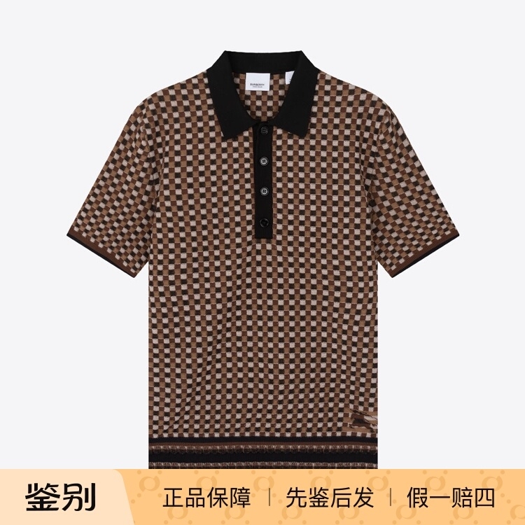 In-Stock Burberry Summer New Plaid Color-Block Button-Down Men's Short-Sleeve T-Shirt Polo Shirt