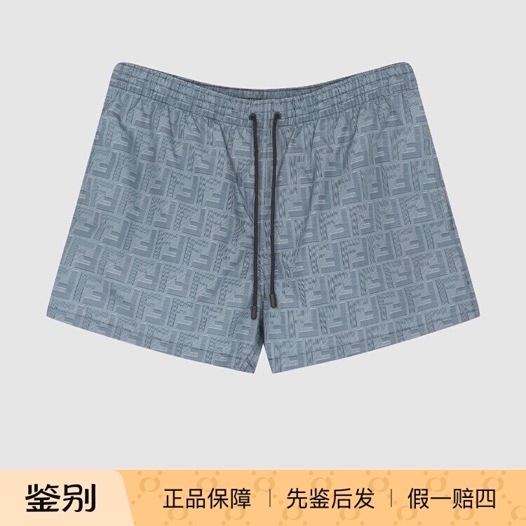 In Stock Fendi Spring/Summer New Elastic Waist Drawstring Straight Breathable Logo All-Over Print Men's Casual Pants Shorts