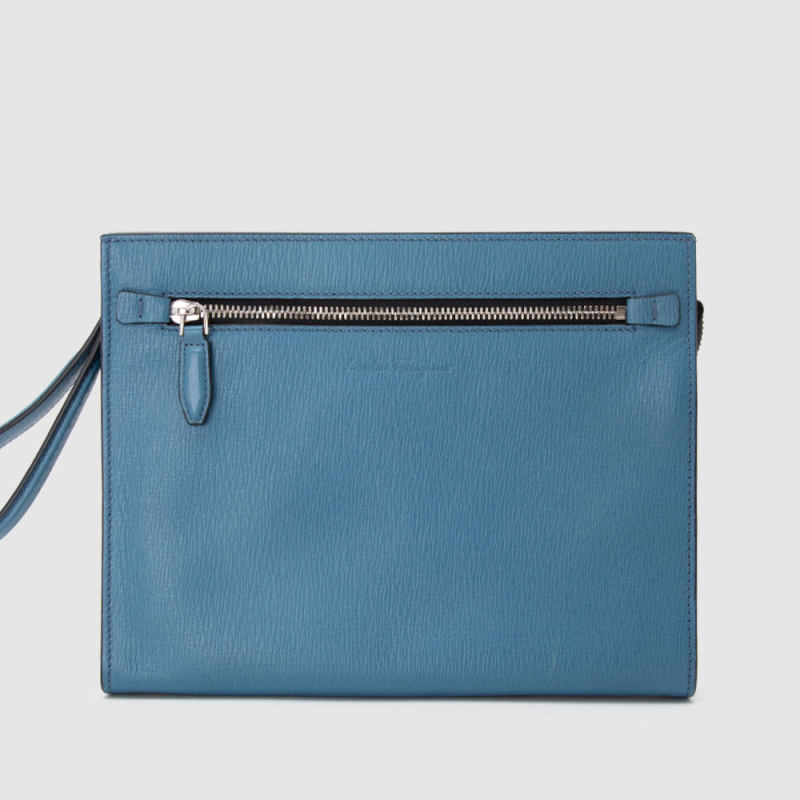 In-Stock Ferragamo Spring New Leather Men's Small Zipper Clutch Bag