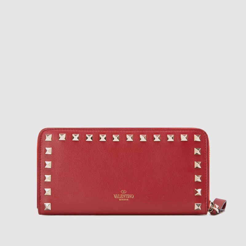 In-Stock Valentino Spring New Logo Studded Leather Women's Long Wallet Card Holder