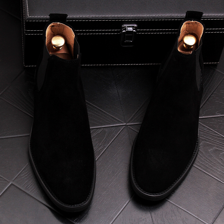 Hong Kong tide brand winter warm men's short boots leather Martin boots scrub high-top leather shoes to increase orgasm men's boots