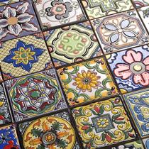 Small flower brick 100 x 100 American stairs Mediterranean waist line corner flower sheet tile hand-painted rugged face antique