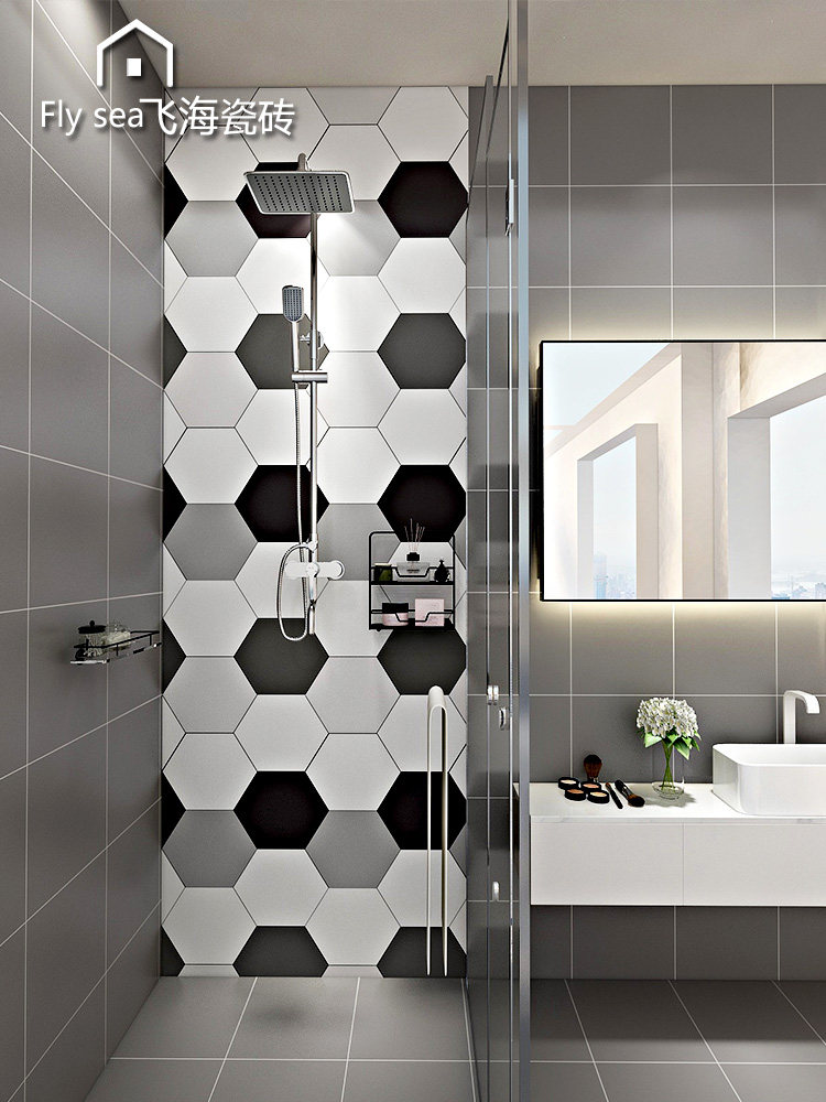 Hexagonal brick Nordic simple hexagonal tile tile gray solid color jazz white kitchen floor tile bathroom wall tile