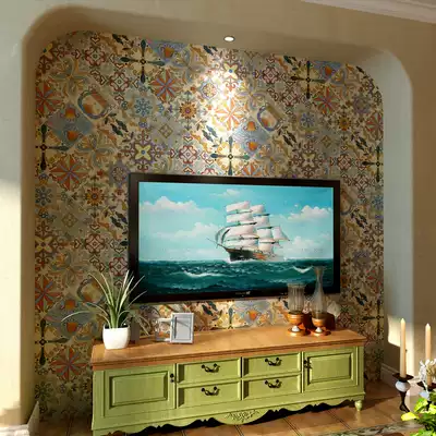 Spanish small tiles 200x200 living room TV background wall antique flower tiles Beige color floor tiles