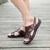 Dép tê giác nam VOLO hè 2018 mới nam dép da bình thường đế mềm đế xuồng trung niên giày nike nam Sandal