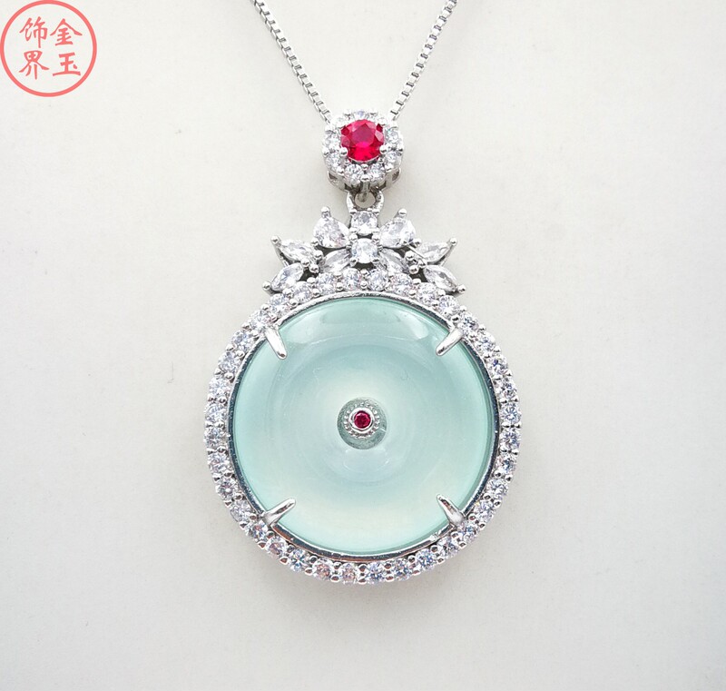 Bingqing Jadeite Jade Floating Flower Peace Pendant Money Bag Pendant Gold-Encrusted Jade Diamond-Encrusted Men's and Women's Pendant Necklace