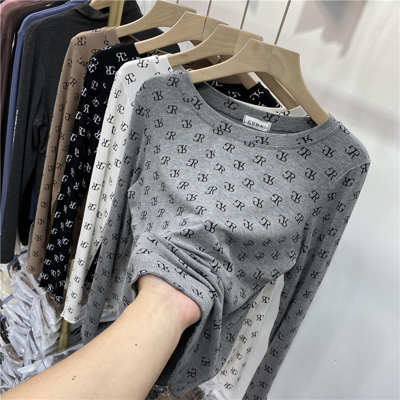 European Goods 2026 Spring and Autumn New Korean Style Internet Celebrity Letter Print Hong Kong Style Long-Sleeved T-Shirt Women's Slim-Fit Base Shirt Top