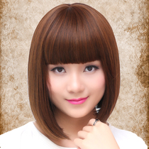 Wig womens short straight hair short wig inner buckle Korean pear flower head realistic Qi banghai long bob head short hair