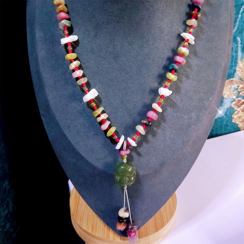 Design service natural tourmaline and Tian Yu beckoning cat pendant long version necklace custom live broadcast room to see physical friends
