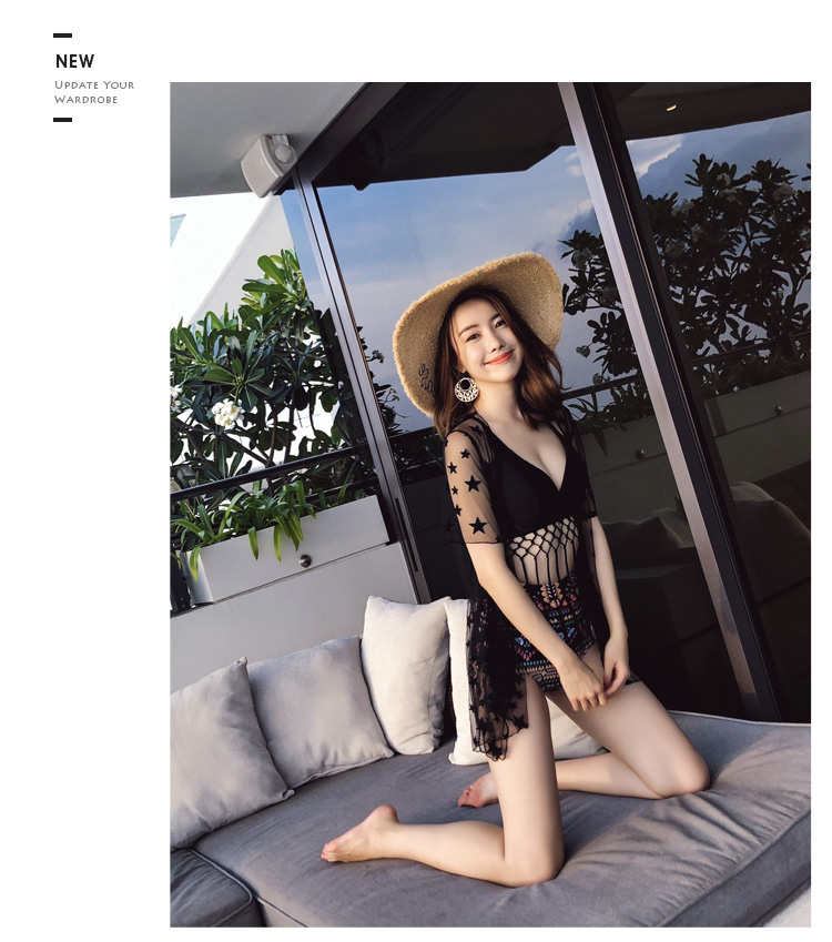 Bộ bikini cạp cao eo thon màu sắc mỏng manh áo tắm lưới trong suốt áo tắm nữ tether làm đẹp trở lại gợi cảm - Bikinis áo bơi cho người béo