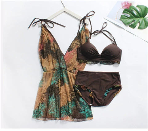 Treo cổ bikini bikini bằng gỗ đi biển đi biển nữ kỳ nghỉ bên bờ biển với áo tắm phối cảnh gợi cảm - Bikinis thoi trang ao tam