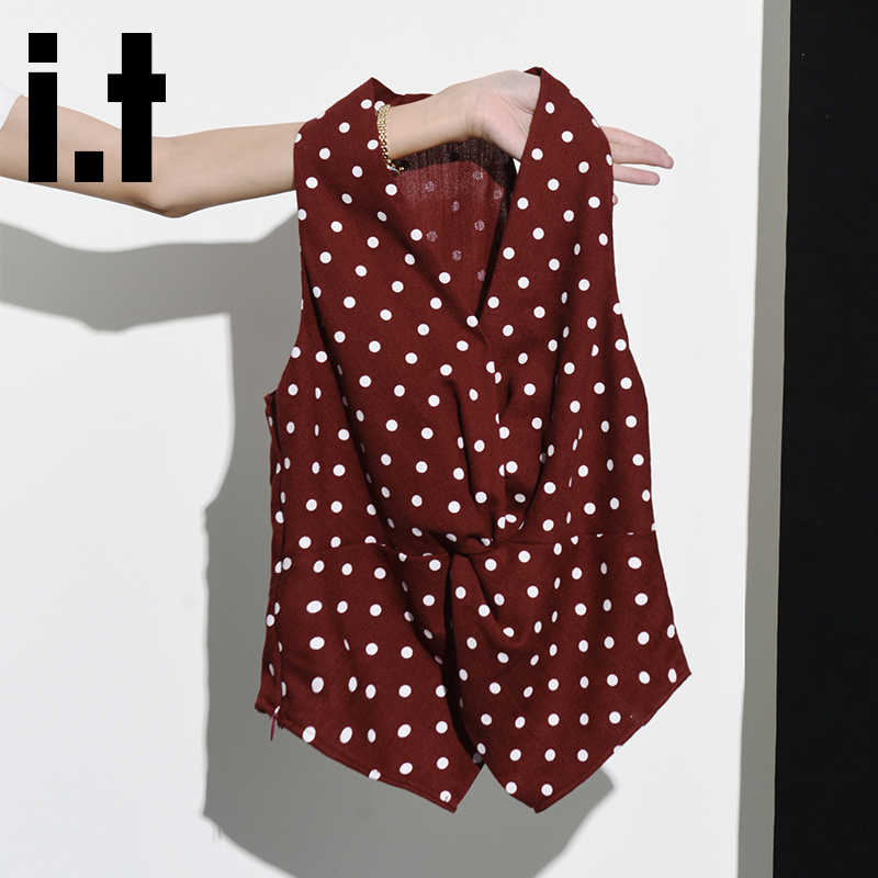 It:Chocoolate Retro Red Polka Dot V-Neck Vest Vest for Women, Spring Versatile Slimming Hot Girl Halter Top