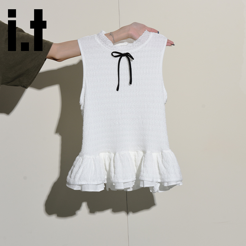 It:Chocoolate Beautiful White Bowknot Tank Top for Women, Super Fairy-Like Ruffled Sleeveless Chiffon Blouse