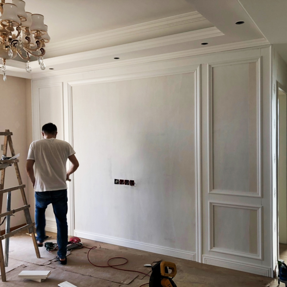 Solid wood line decorated living room TV backwall wall frame wall shape plaster line bedroom wall plaster wall