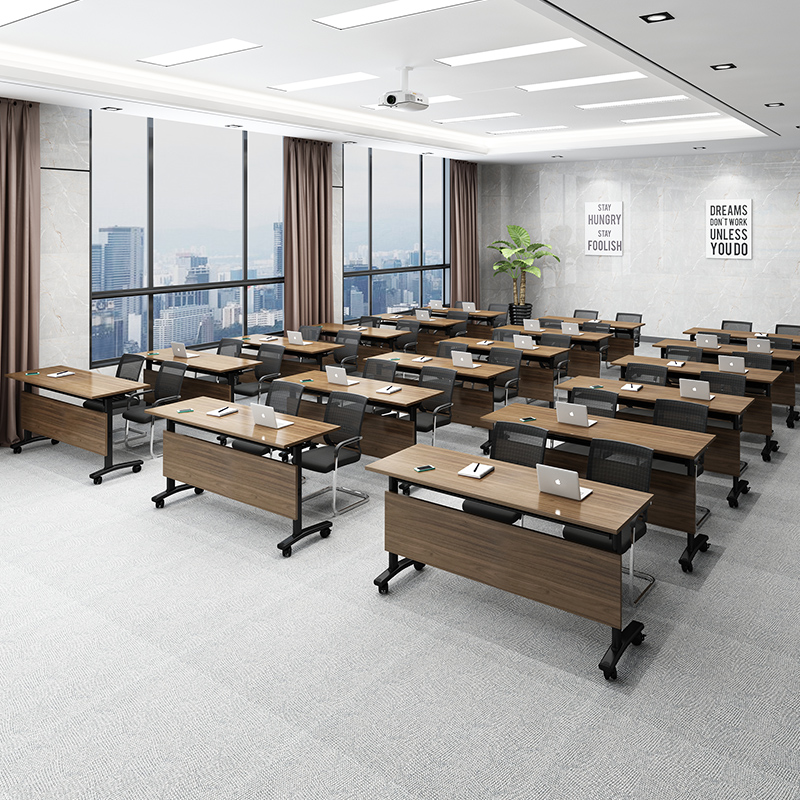 Folding training tables and chairs combined tutorial classes can move long tabledouble student desk tables with wheel