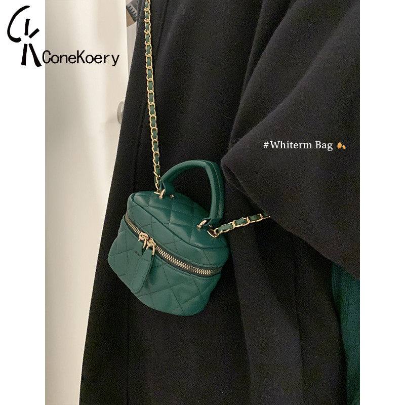 French Cone Koery leather Messenger bag women 2023 new portable rhombus chain bag shoulder lipstick bag