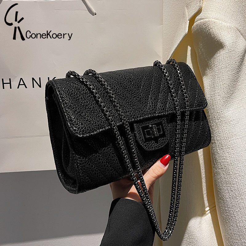 France Cone Koery genuine leather advanced feeling black small square bag bag woman 2022 new wave single shoulder bag inclined cross-pack