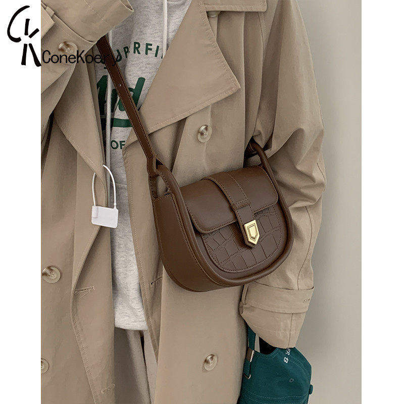 French Cone Koery soft leather saddle bag women's 2022 new trendy fashion underarm bag shoulder bag messenger bag