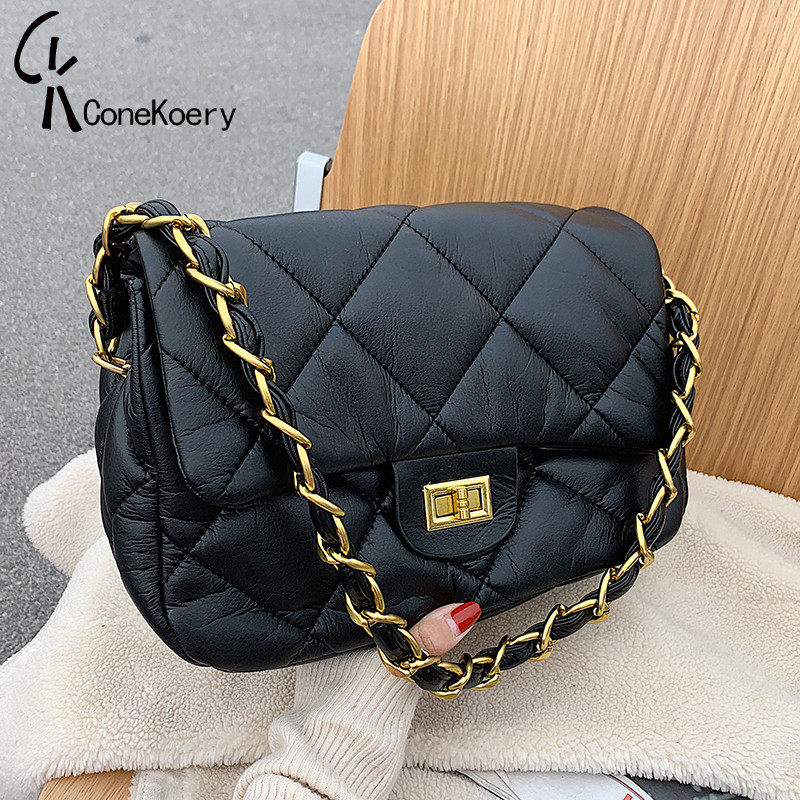 Cone Koery leather high-end women's bag 2022 popular autumn and winter new rhombus one-shoulder messenger retro commuter bag