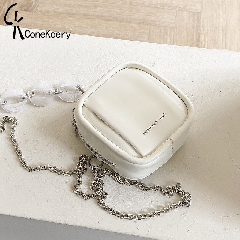 French ConeKoery genuine leather women's bag winter 100 lap 2022 new wave fashion sloped satchel bag chain small square bag