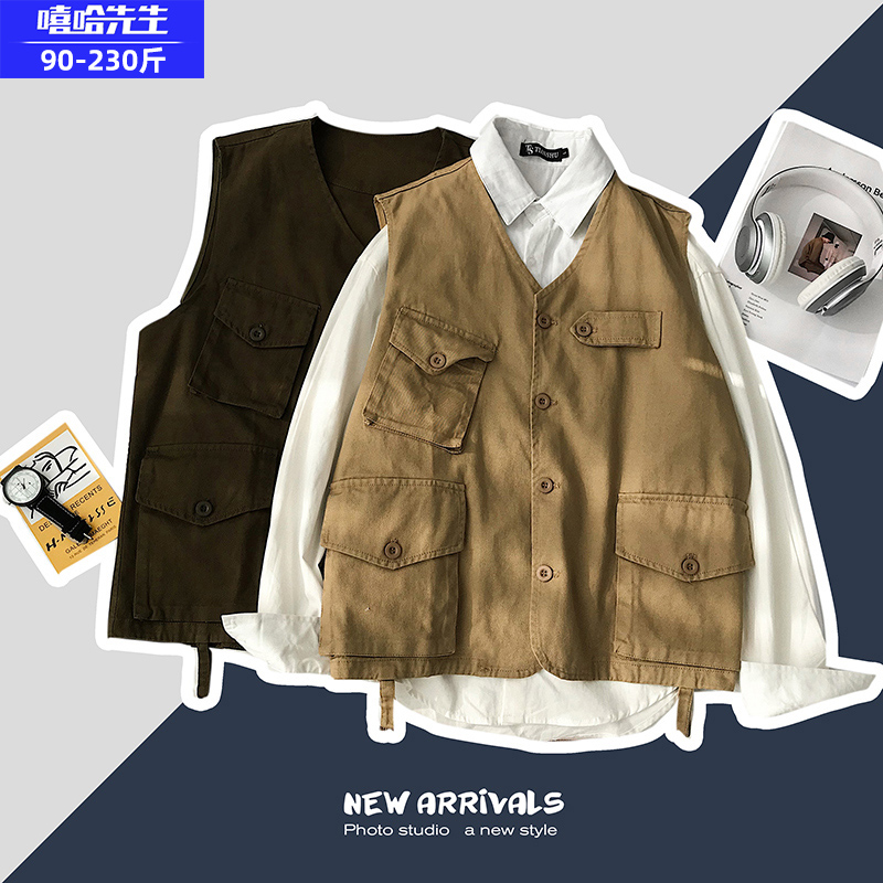 Day Department Machia Men's Spring and Autumn Leisure blouses Trends Handsome Vest waistcoat Waistcoat Fat plus Overweight Tooling Jacket