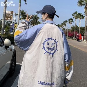 撞色涂鸦运动防晒衣男夏季新款ins情侣宽松大码薄款夹克外套男装