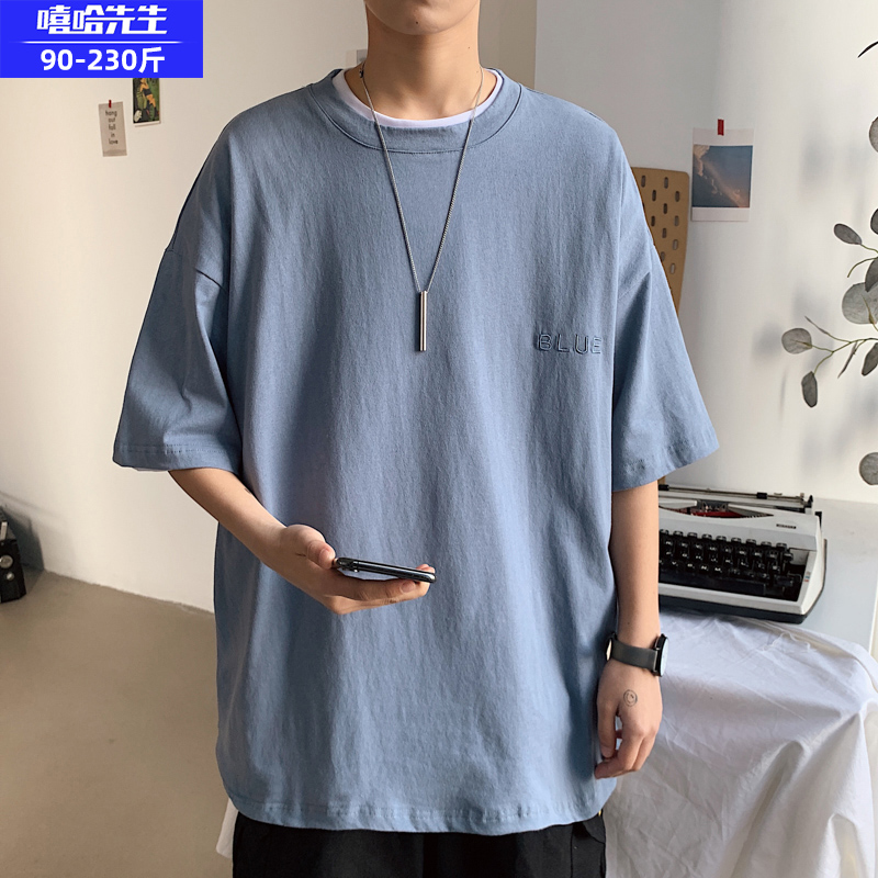 Letter embroidered clothemale short sleeve t-shirt fat fat edition fat man loose half sleeve spring and summer couple clothes