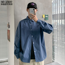 Pure cotton long sleeve shirt men plus fat size trend fat simple loose base coat Spring and Autumn wear wild
