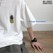 Fruit embroidery mens T-shirt trendy fat plus size loose mens short sleeve 2021 new summer clothes hipster