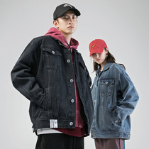 2020 spring and autumn trendy brand loose black jacket denim jacket mens Korean version of the top European and American street couple models