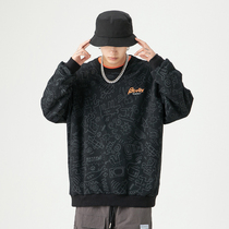Mens clothing Autumn 2021 black crew neck sweater Mens street shot pullover trend casual top wild loose