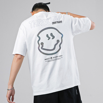 2021 new summer short-sleeved T-shirt mens and womens fun smiley face printed round neck t-shirt casual couple outfit