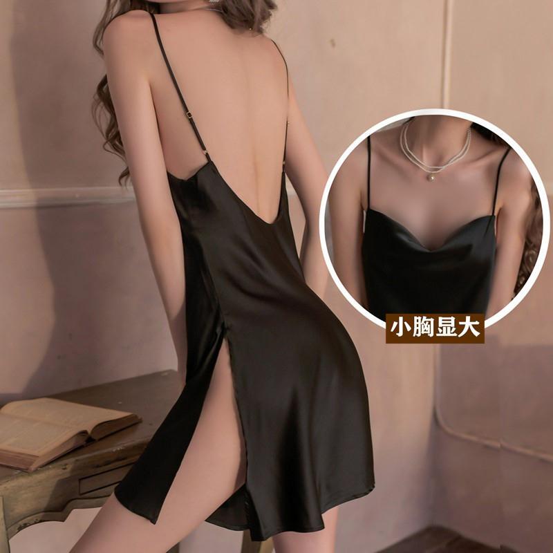 Victoria Silk Nightgown for Women 2025 Summer New Ice Silk Slip Dress High-End Slit Sexy Nightdress for Women
