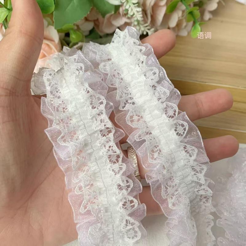 4cm Double-Layered Pleated Tulle Lace Elastic Trim for Doll Clothes, Handmade DIY Cuff Decoration