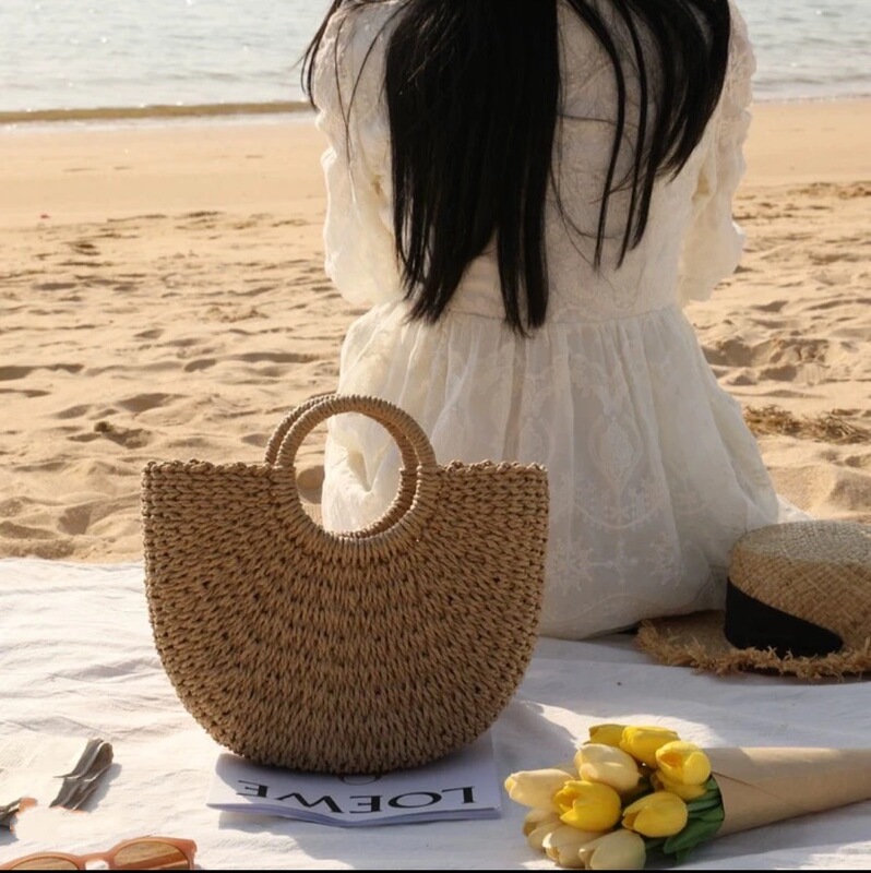 Straw Woven Bag, Trendy Woven Bag, Crossbody Shoulder Bag, Beach Vacation Bag, Large Capacity Straw Bag, Handmade Bag
