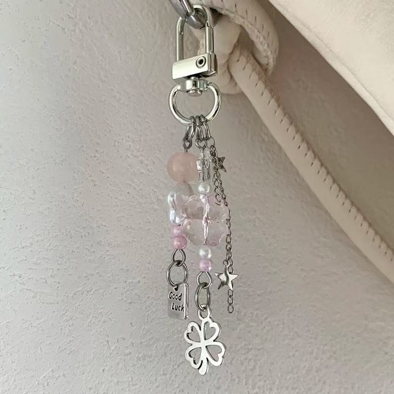 Pink Lucky Four-Leaf Clover Small Pendant Pen Bag Decoration Ins Style Backpack Charm Keychain Decoration Gift for Girls Pink Lucky Four-Leaf Clover Small Pendant Pen Bag Decoration Ins Style Backpack Charm Keychain Decoration Gift for Girls