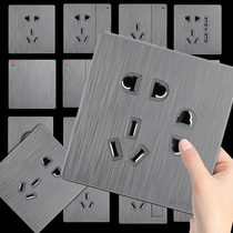 Concealed Wall Switch Socket Panel 86 Type Seven Hole Socket 7 Holes Two 23 Plug-in Power Socket Grey Wire Drawing